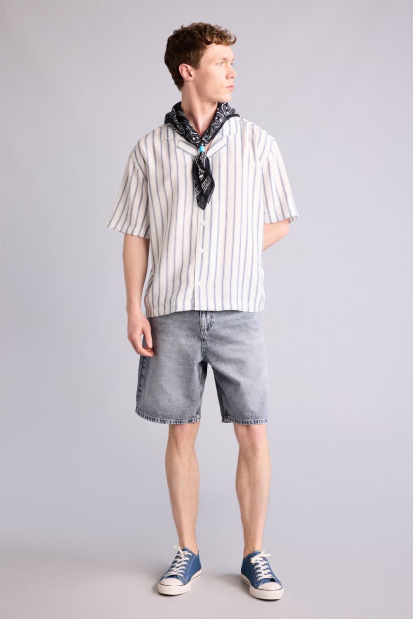 Man Lıght Blue Grey شورت برمودا قصة مستقيمة