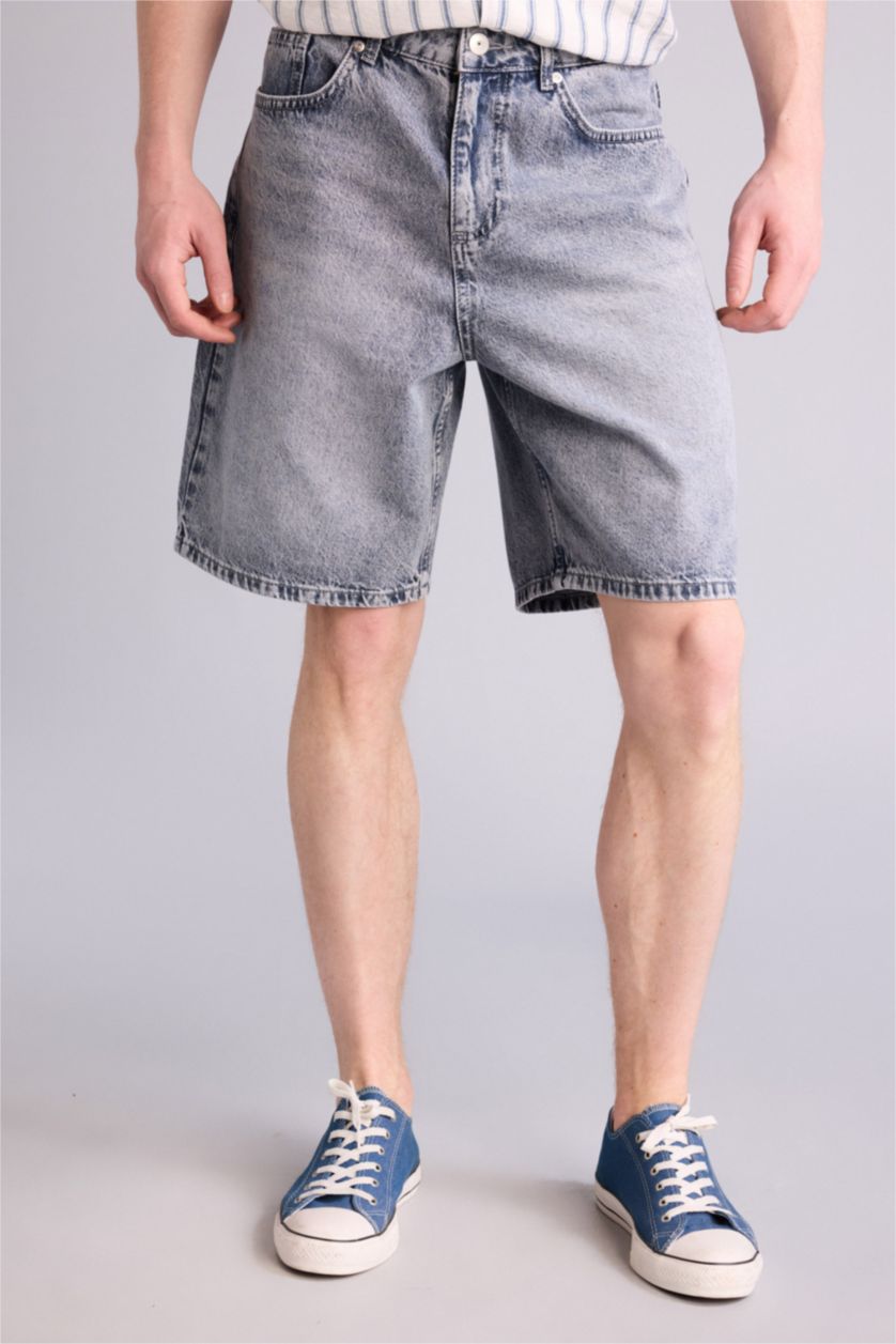 Man Lıght Blue Grey شورت برمودا قصة مستقيمة