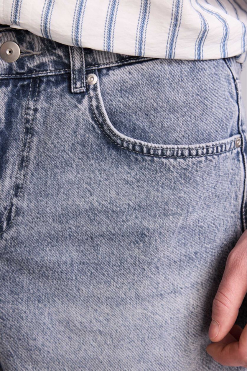 Man Lıght Blue Grey شورت برمودا قصة مستقيمة