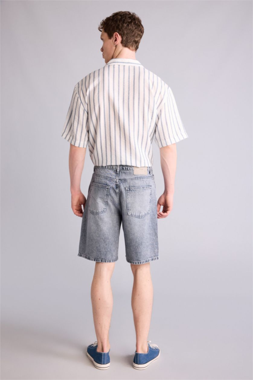 Man Lıght Blue Grey شورت برمودا قصة مستقيمة