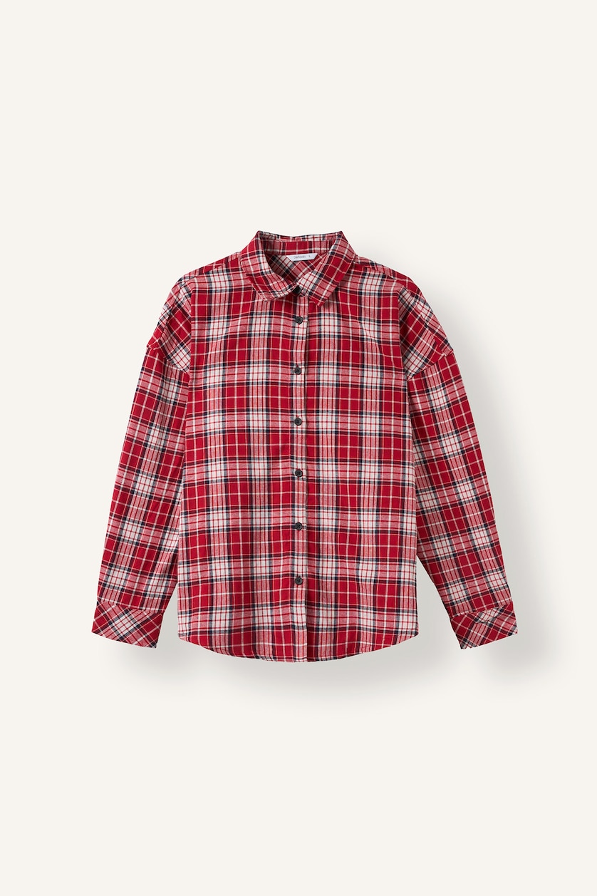 Women Red Oversize Fit Flanel Long Sleeve Shirt