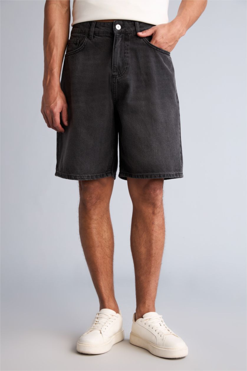 Erkek Antrasit Straight Fit Bermuda Şort