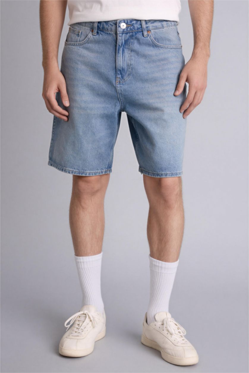 Erkek Açık Mavi Straıght Fıt Bermuda
