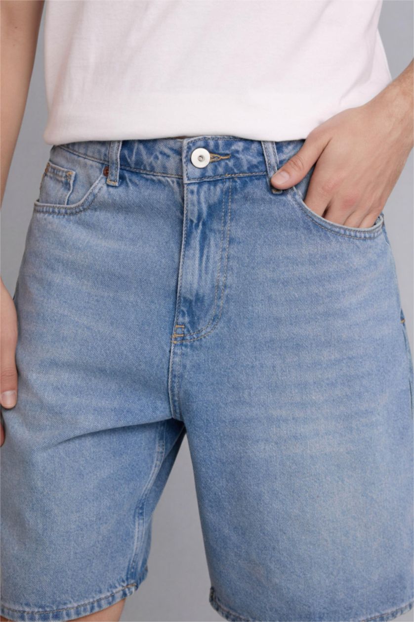 Erkek Açık Mavi Straıght Fıt Bermuda