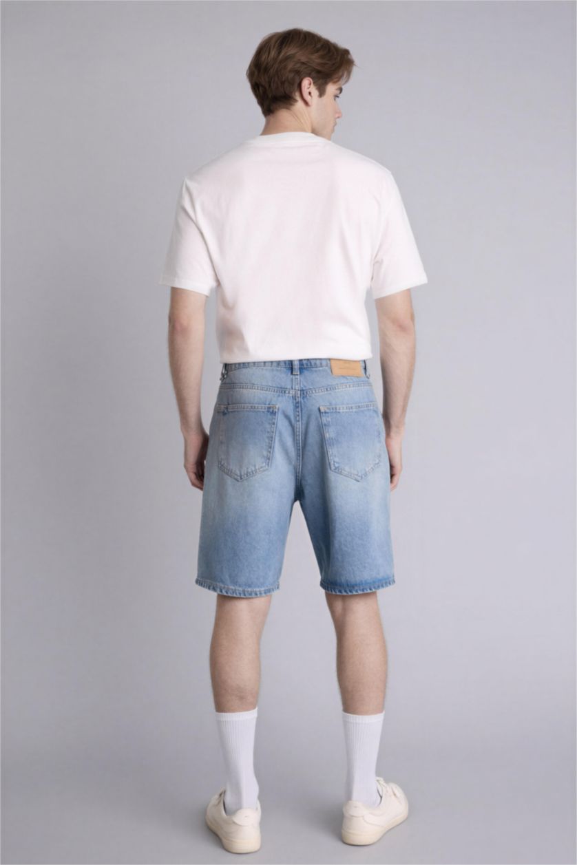 Erkek Açık Mavi Straıght Fıt Bermuda