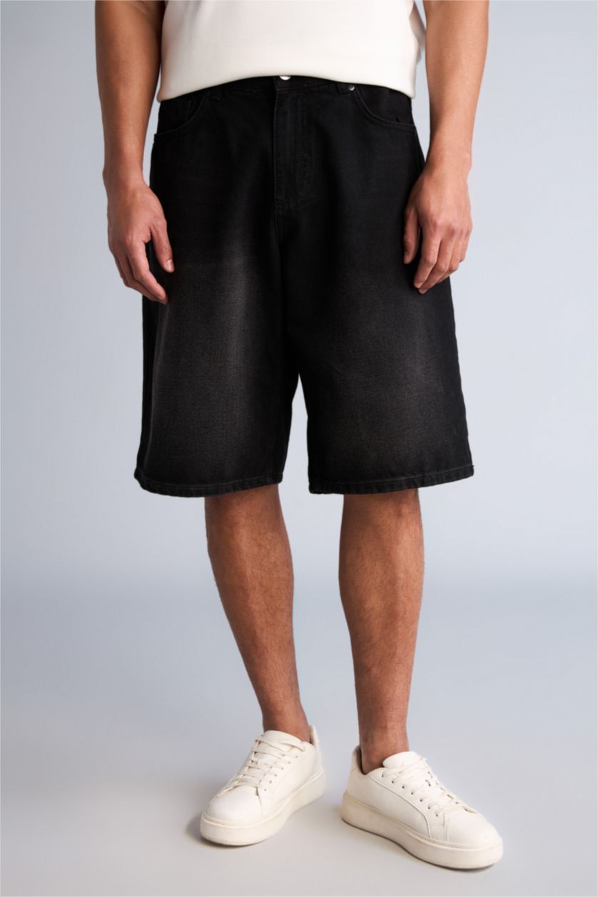 Erkek Siyah Baggy Bermuda Şort