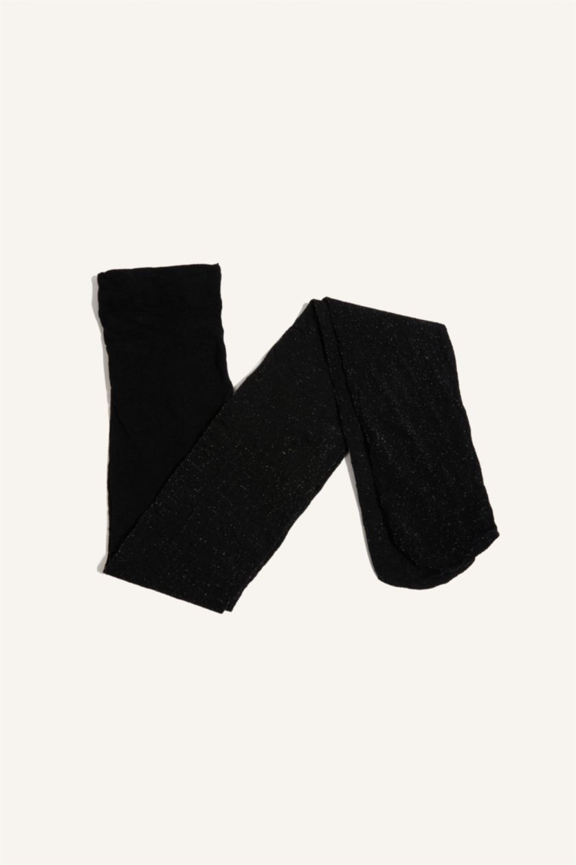 Kız Çocuk - Genç Kız Siyah Simli Parıltılı Külotlu Çorap Kız Çocuk