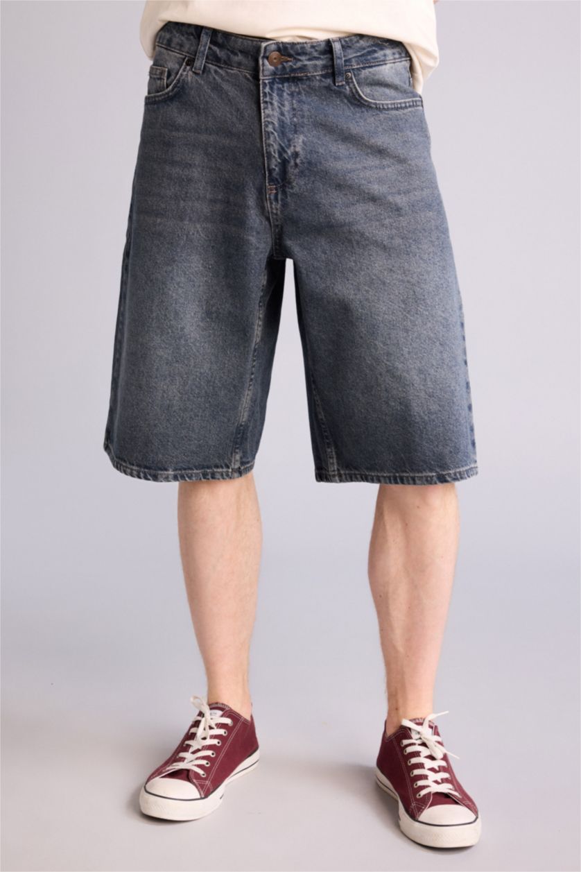 Erkek Koyu Mavi Baggy Fıt Bermuda