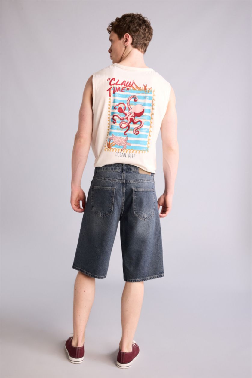 Erkek Koyu Mavi Baggy Fıt Bermuda