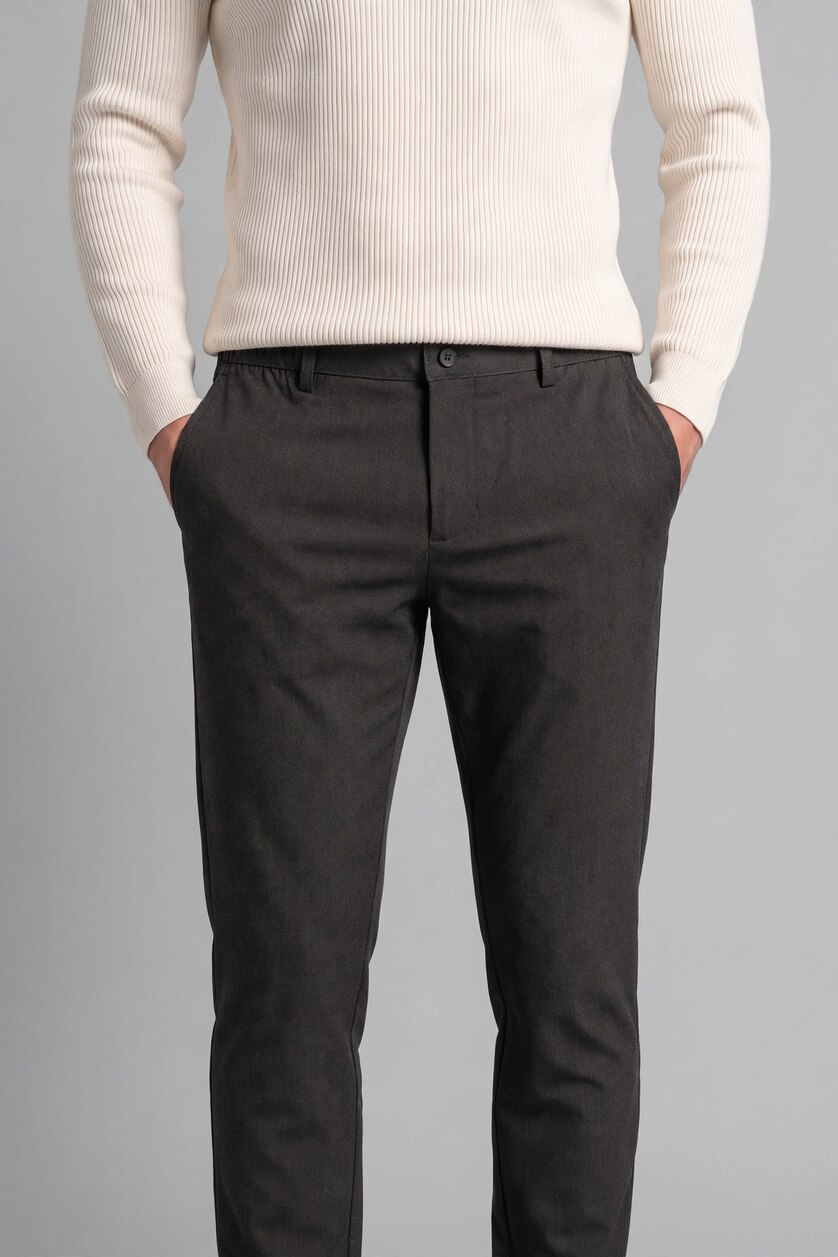 Men Anthracite Melange Tapered Fit Trousers