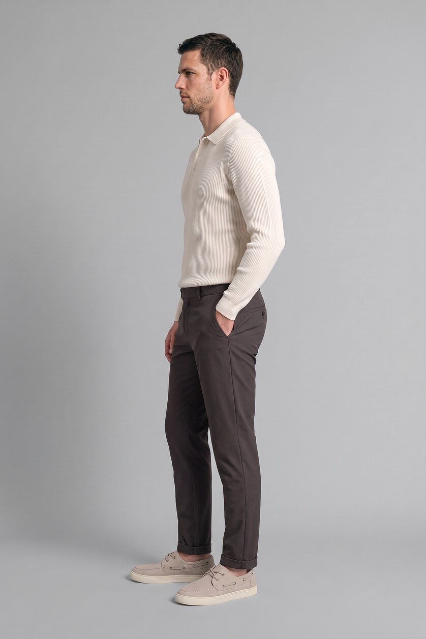Men Anthracite Melange Tapered Fit Trousers