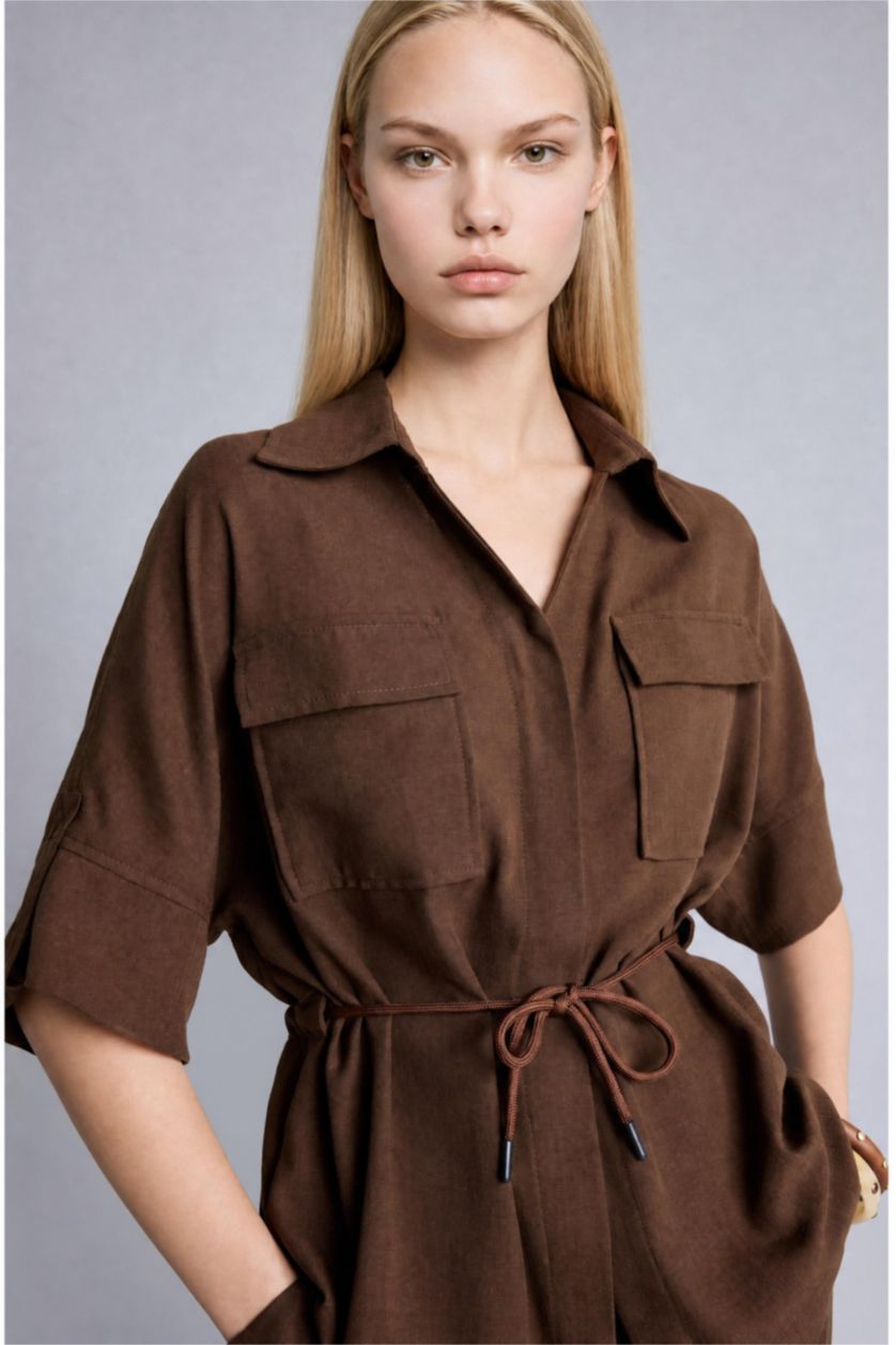 WOMAN Brown Oversize Shirt Collar Cotton Blazer