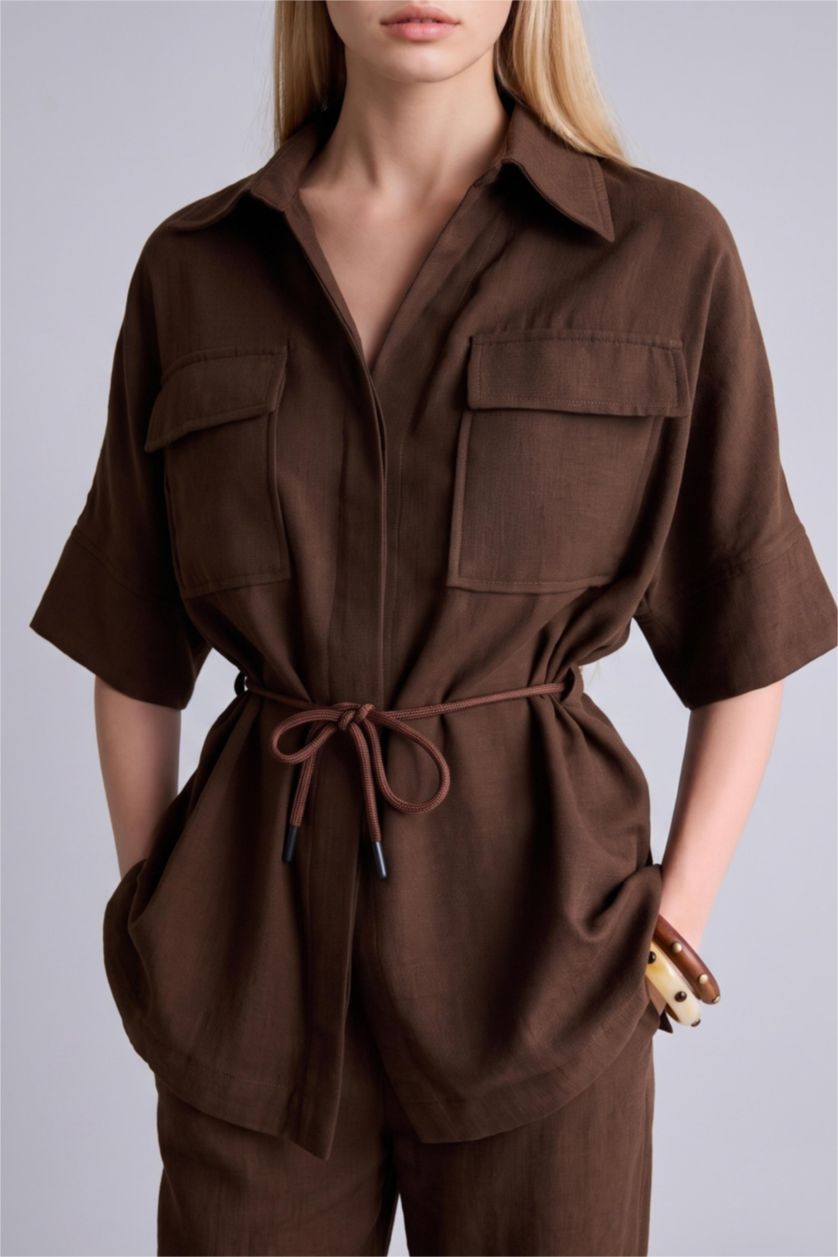 WOMAN Brown Oversize Shirt Collar Cotton Blazer