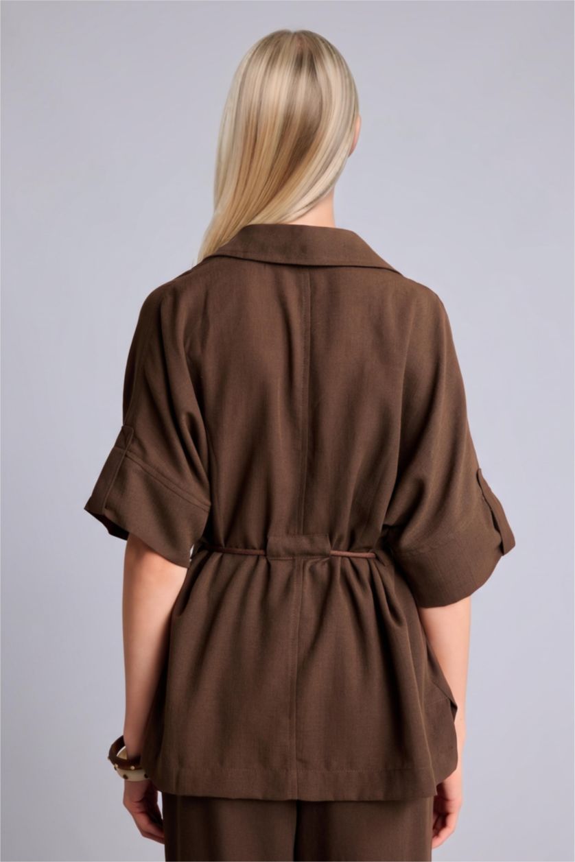 WOMAN Brown Oversize Shirt Collar Cotton Blazer