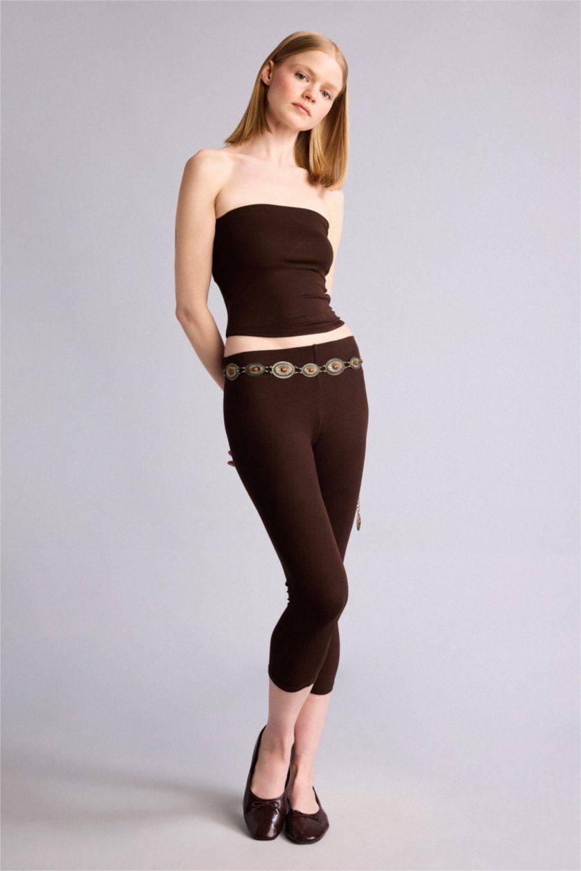 Kadın Kahve Diz Altı Tayt