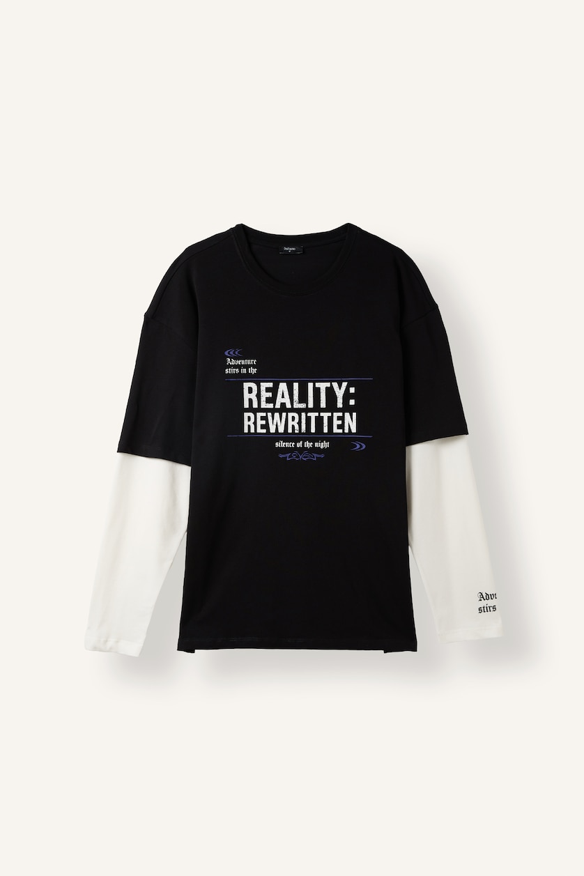Man Black Boxy Fit Long Sleeve T-Shirt
