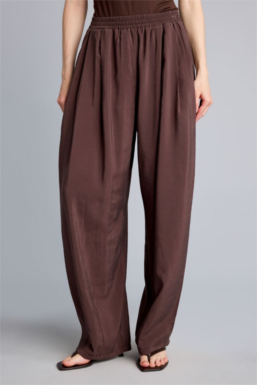 WOMAN Brown High Waist Wide Leg Trousers