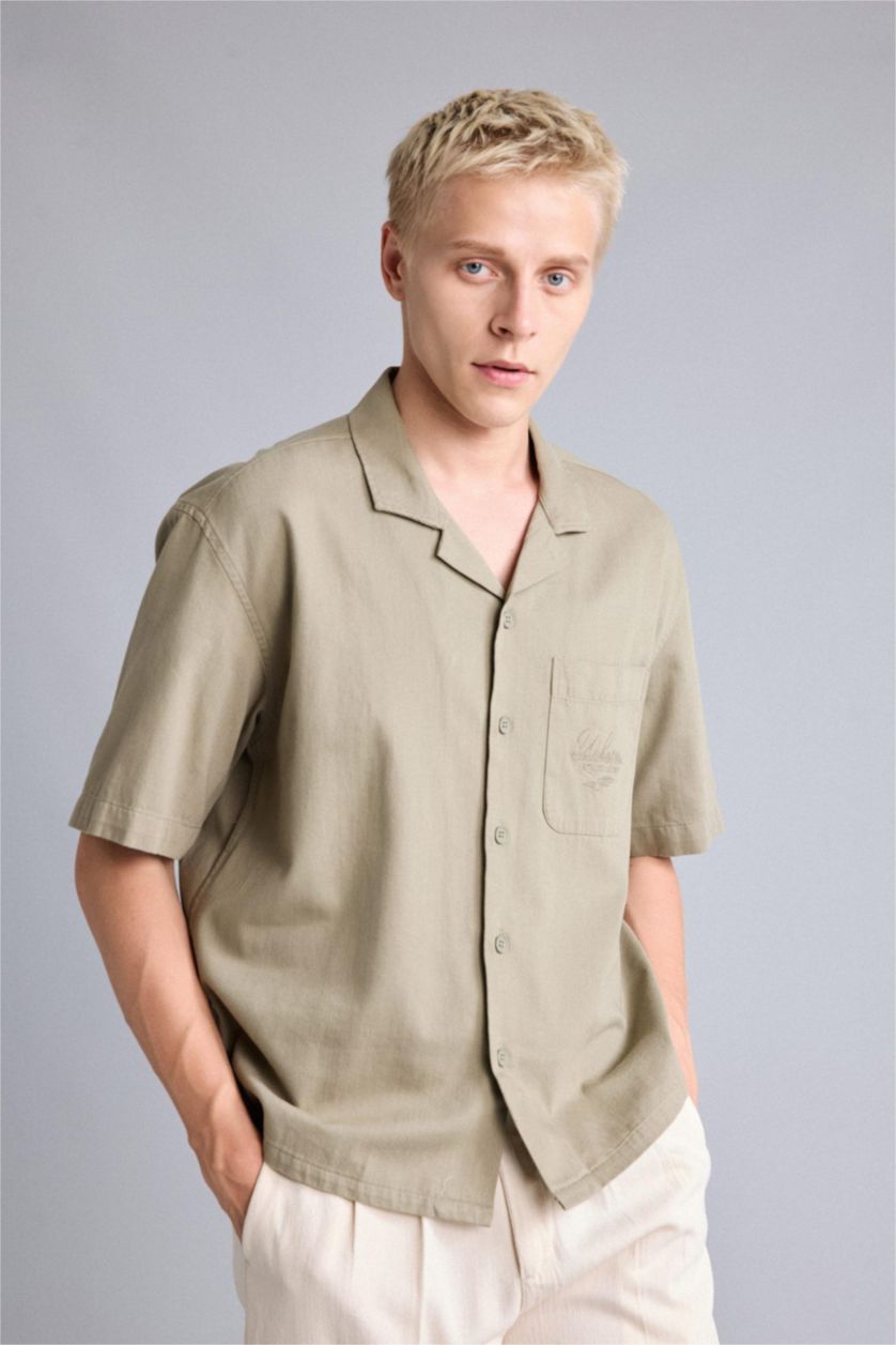 MAN Khaki Boxy Fit Cotton Short Sleeve Shirt