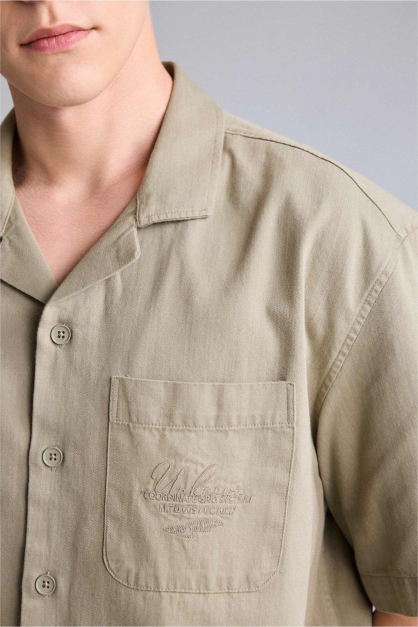 MAN Khaki Boxy Fit Cotton Short Sleeve Shirt