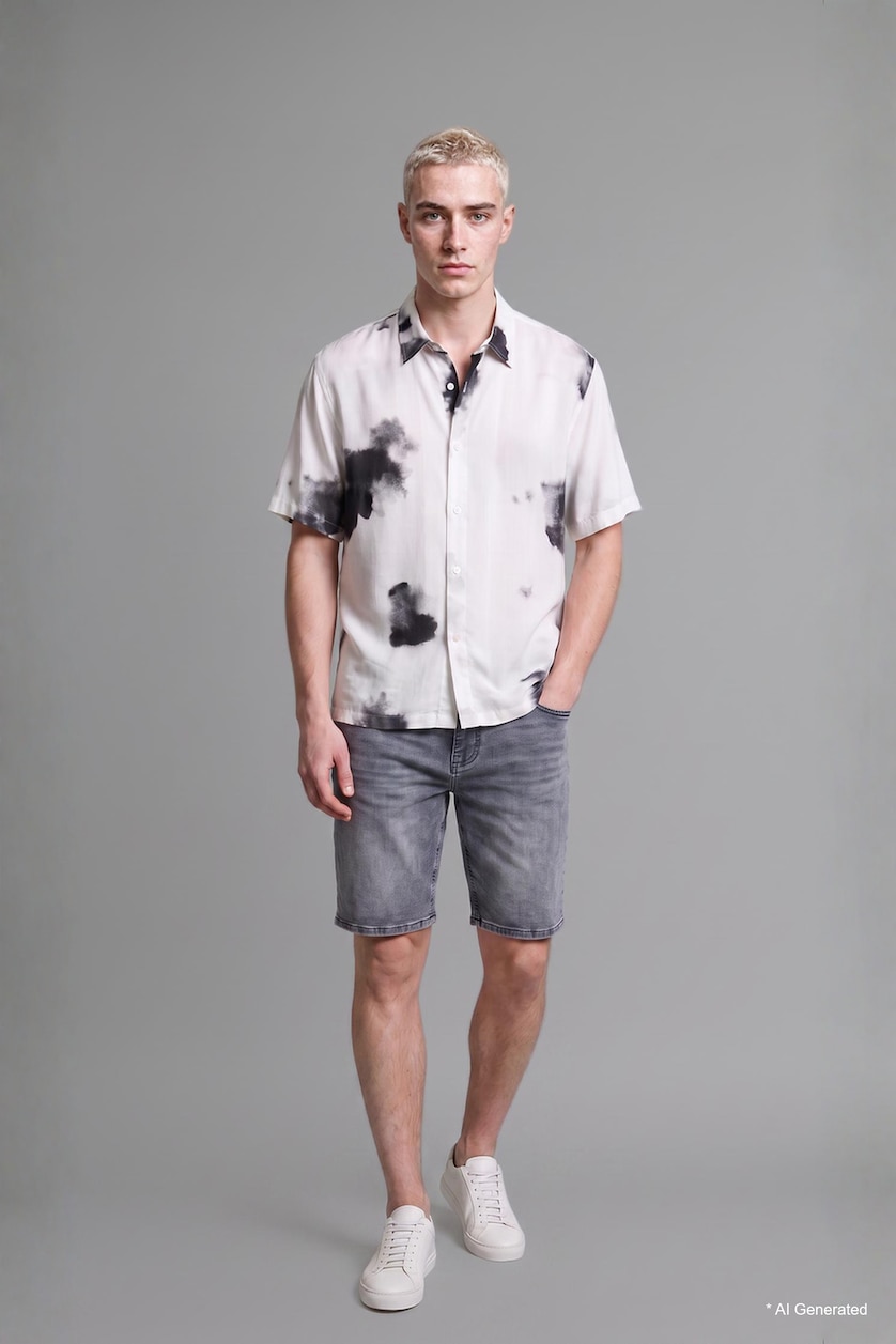 MAN Ecru Boxy Fit Viscose Short Sleeve Shirt
