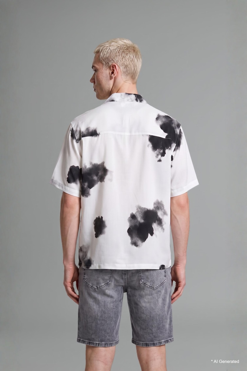 MAN Ecru Boxy Fit Viscose Short Sleeve Shirt