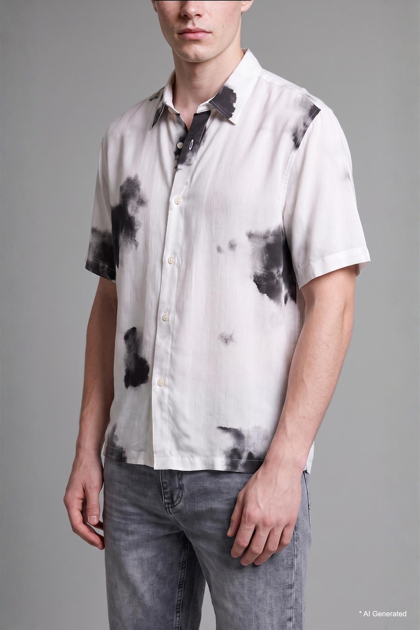 MAN Ecru Boxy Fit Viscose Short Sleeve Shirt