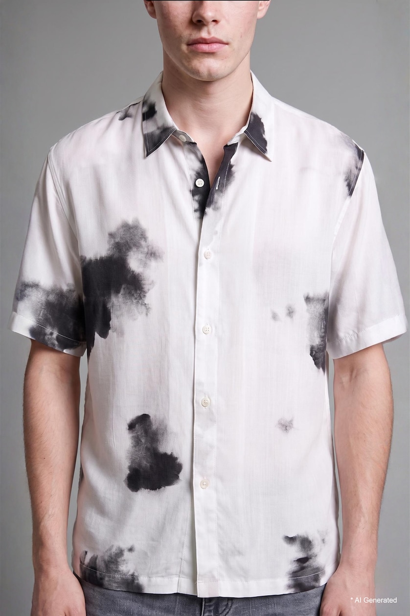MAN Ecru Boxy Fit Viscose Short Sleeve Shirt