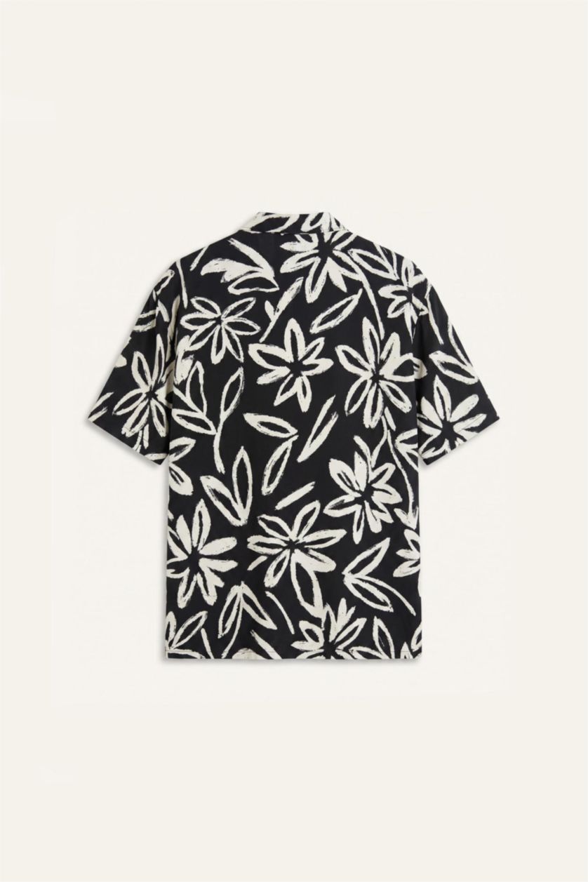 Man Black Boxy Fit Viscose Short Sleeve Shirt