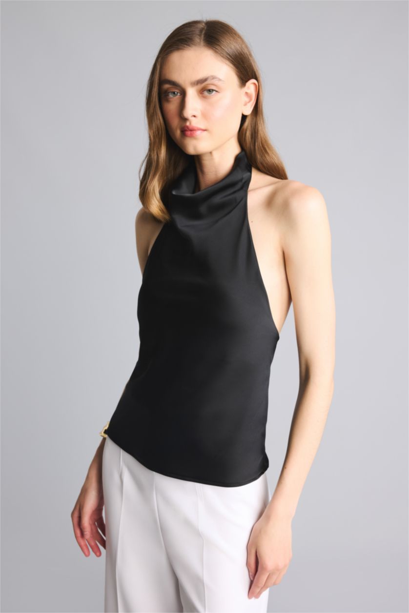 WOMAN Black Regular Fit Satin