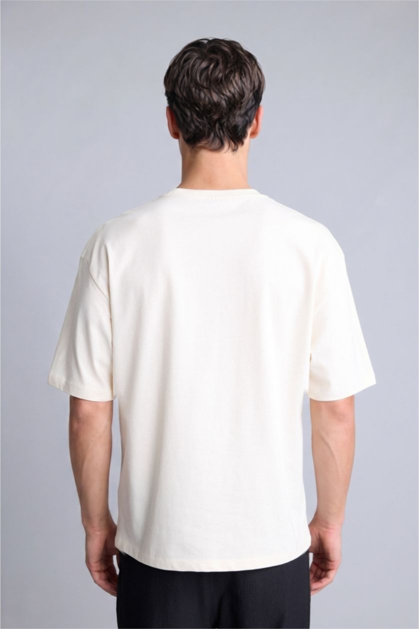 MAN Ecru Boxy Fit Printed Short Sleeve T-Shirt