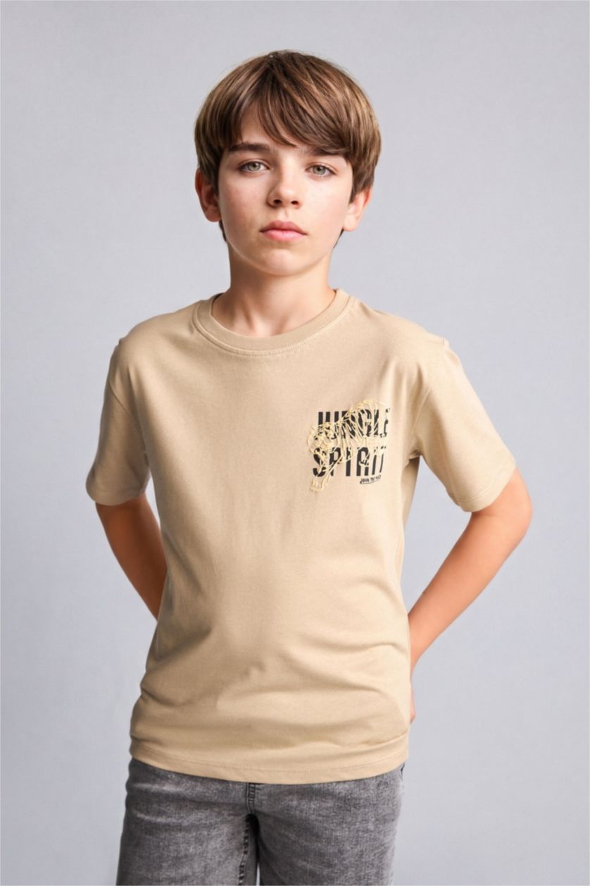 Boys & Teens Beige Short Sleeve T-Shirt