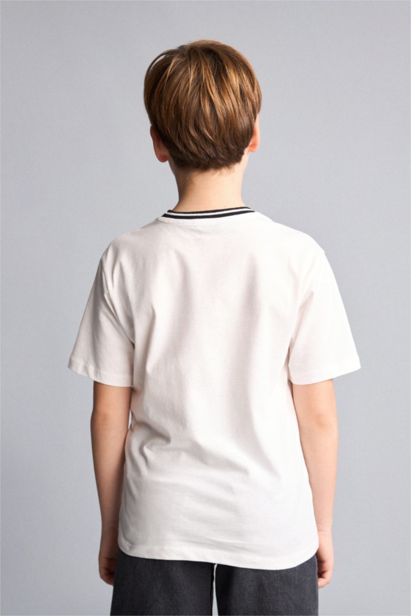 Young Boys - Teen Boys Ecru New Regular Fit Printed Short Sleeve T-Shirt