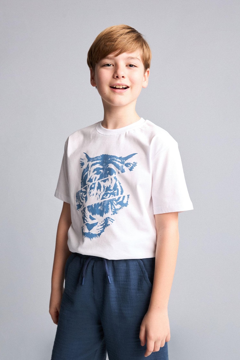 Young Boys - Teen Boys White New Regular Fit Printed Short Sleeve T-Shirt