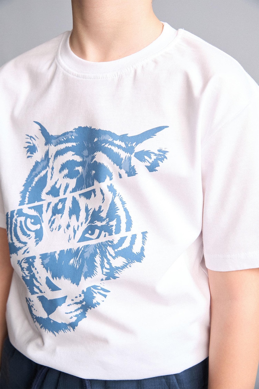 Young Boys - Teen Boys White New Regular Fit Printed Short Sleeve T-Shirt