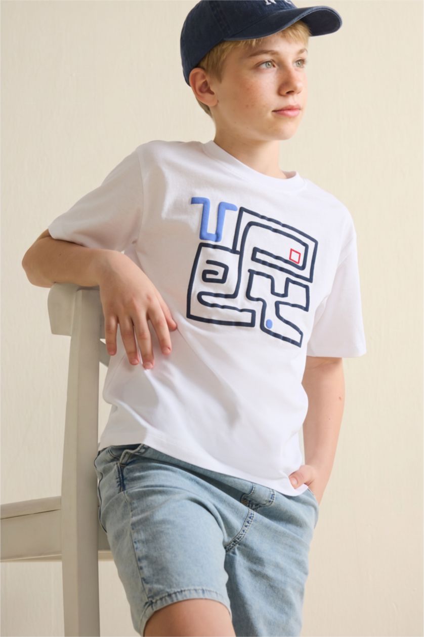 BOYS & TEENS White New Regular Fit Printed Short Sleeve T-Shirt