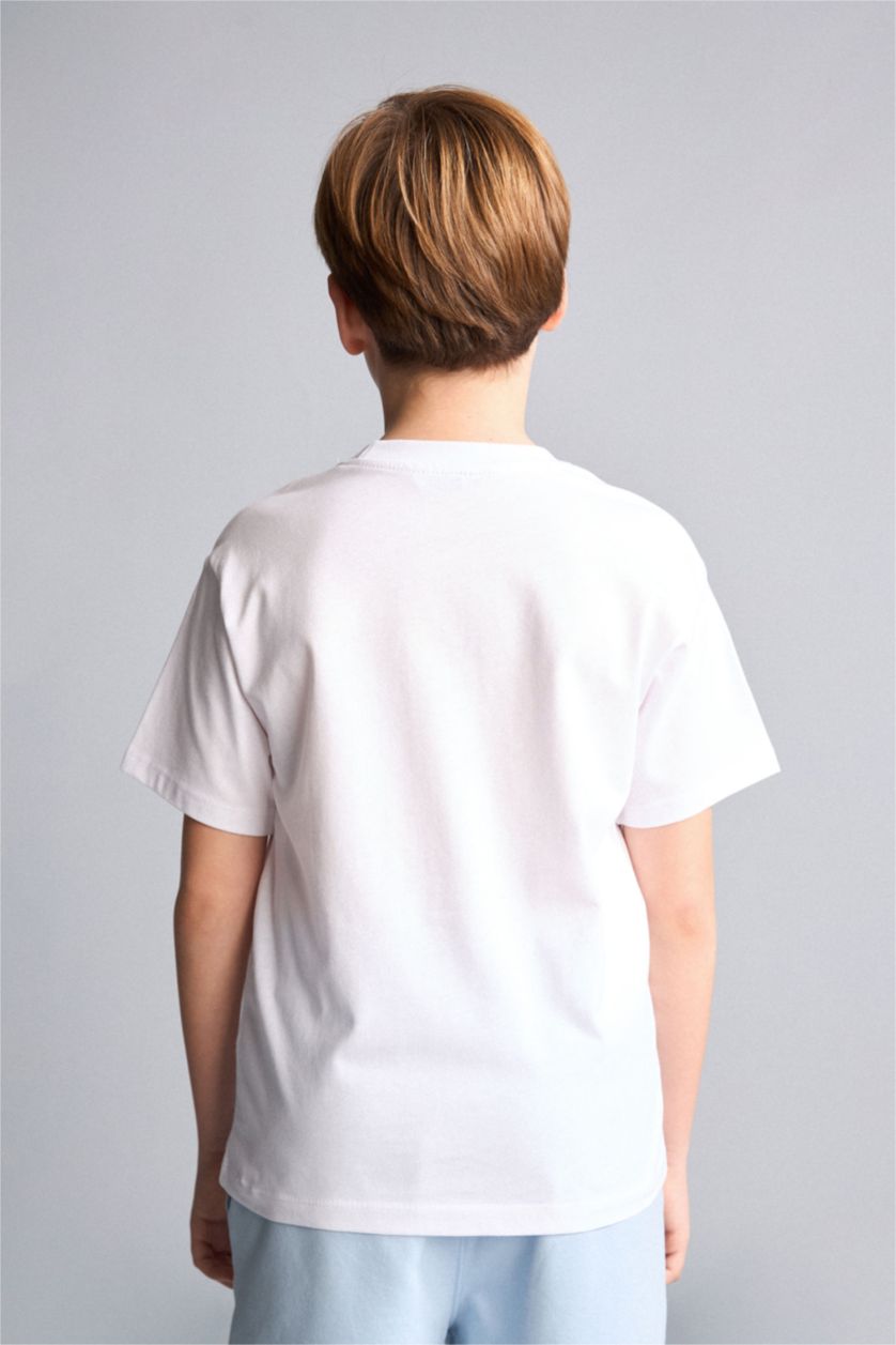 Young Boys - Teen Boys White New Regular Fit Printed Short Sleeve T-Shirt