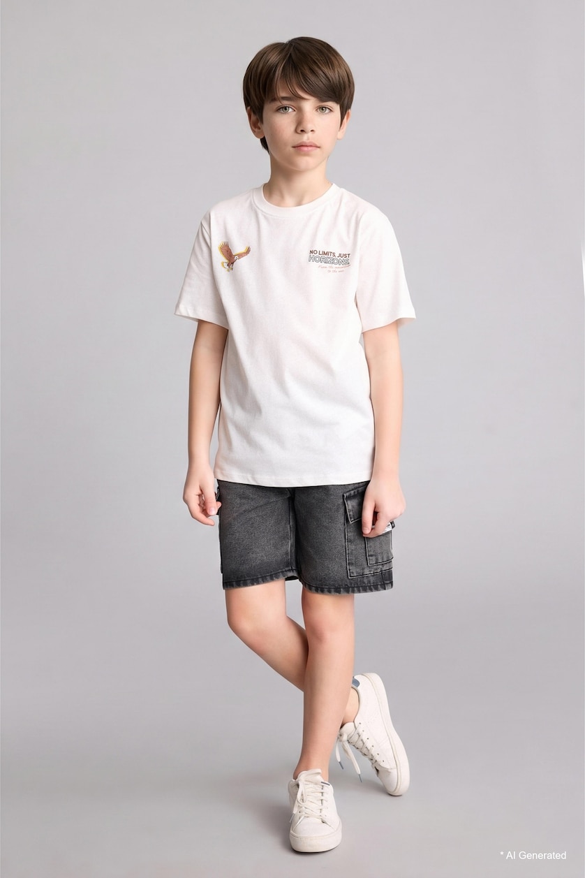 BOYS & TEENS Ecru Boy Regular Fit Printed Short Sleeve T-Shirt