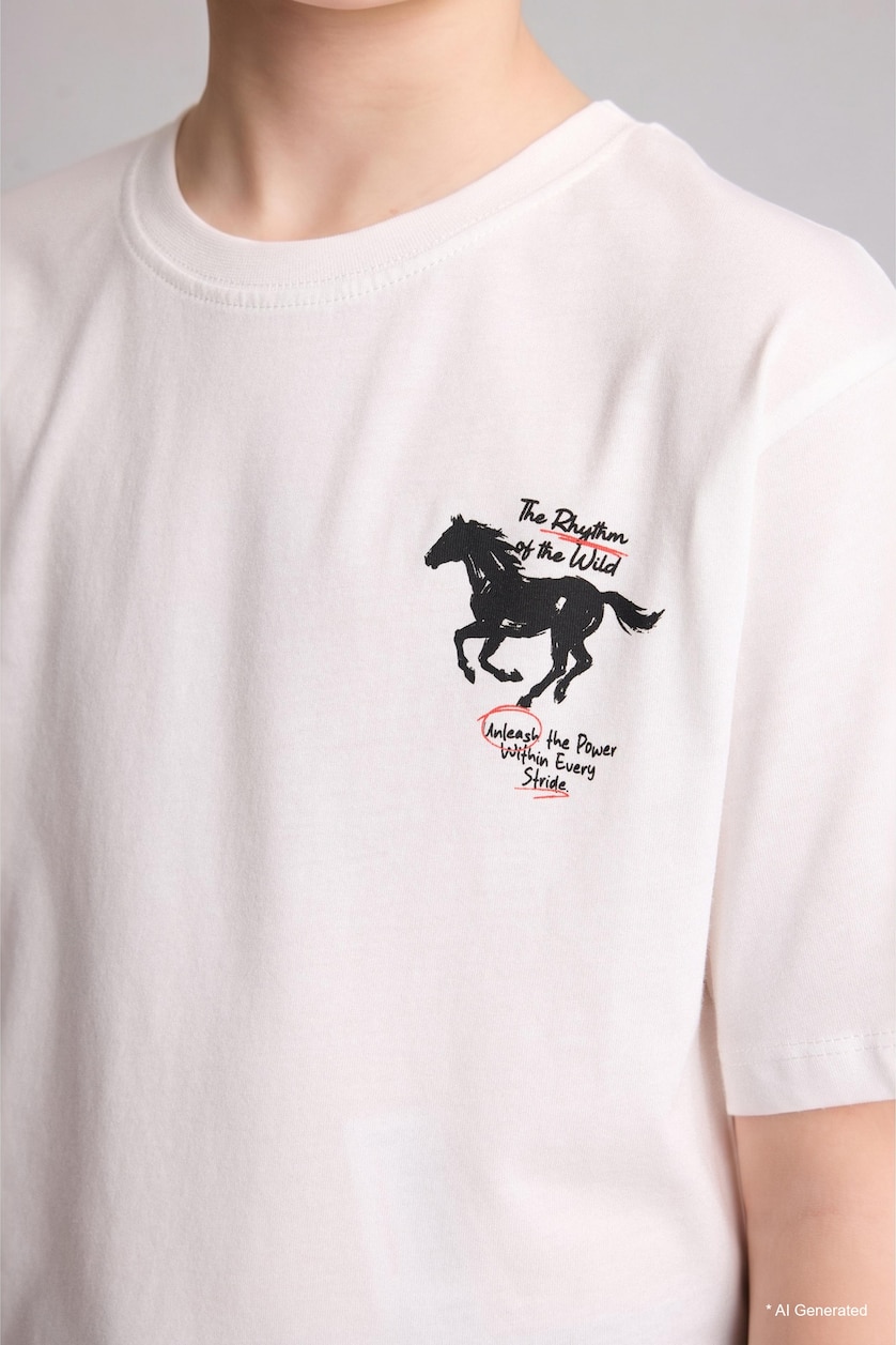 BOYS & TEENS Ecru Boy Regular Fit Crew Neck Printed Short Sleeve T-Shirt