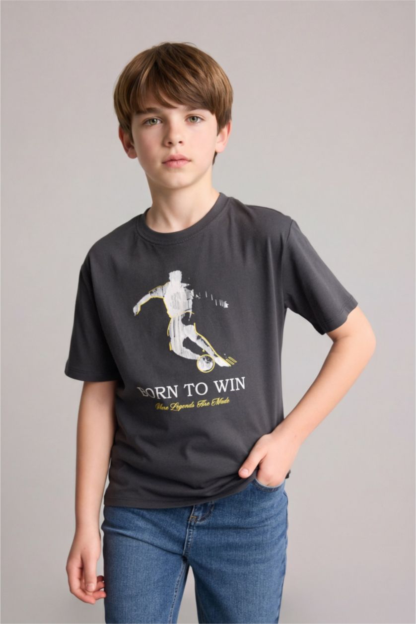 Young Boys - Teen Boys Anthracite Boy New Regular Fit Crew Neck Printed T-Shirt