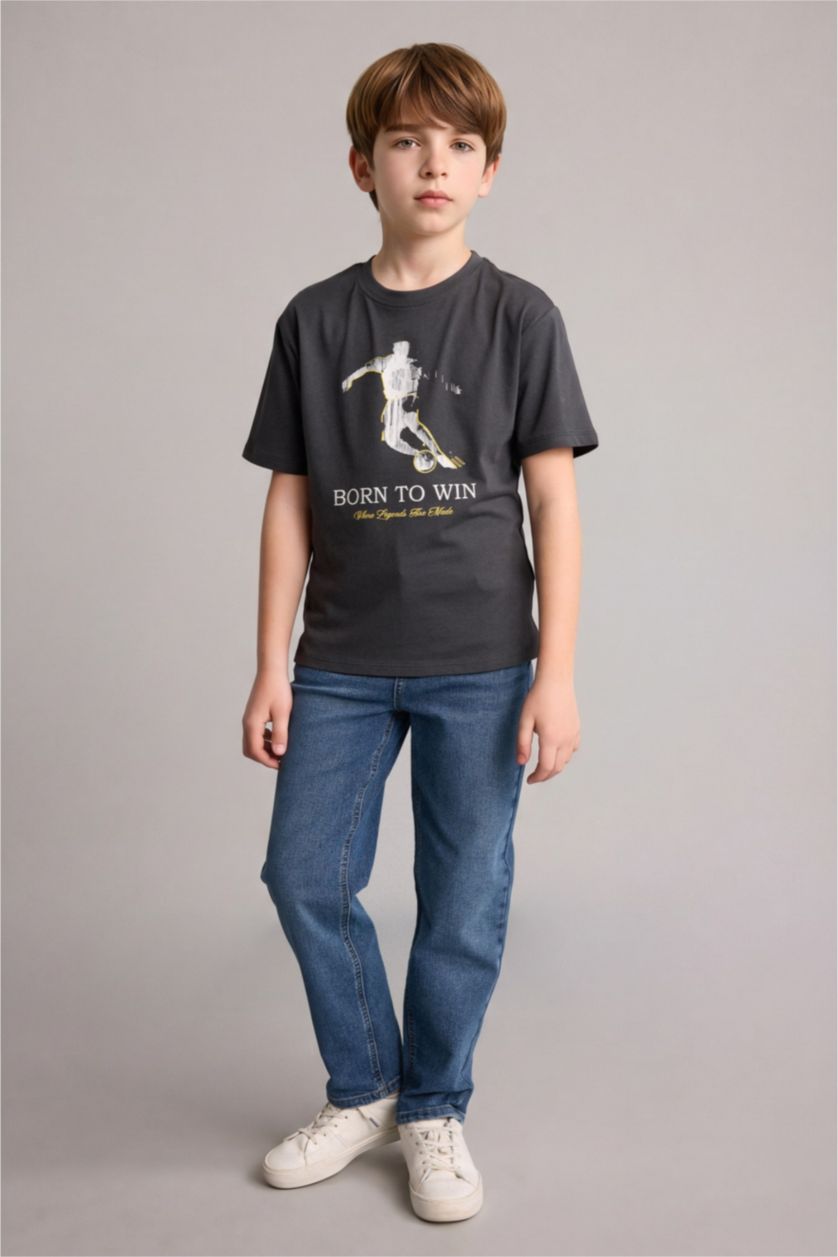 Young Boys - Teen Boys Anthracite Boy New Regular Fit Crew Neck Printed T-Shirt