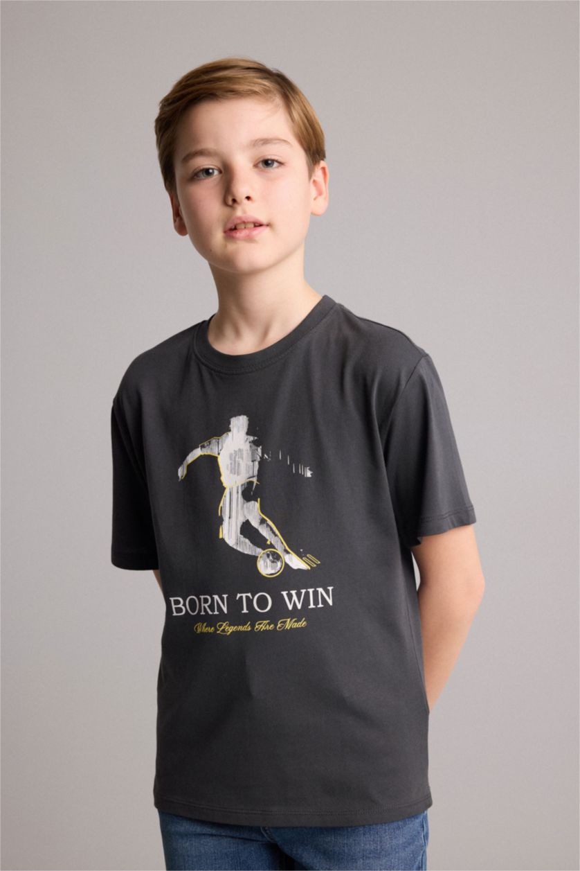Young Boys - Teen Boys Anthracite New Regular Fit Printed Short Sleeve T-Shirt