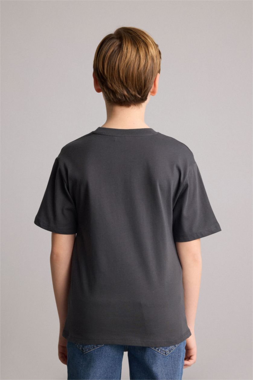 Young Boys - Teen Boys Anthracite New Regular Fit Printed Short Sleeve T-Shirt