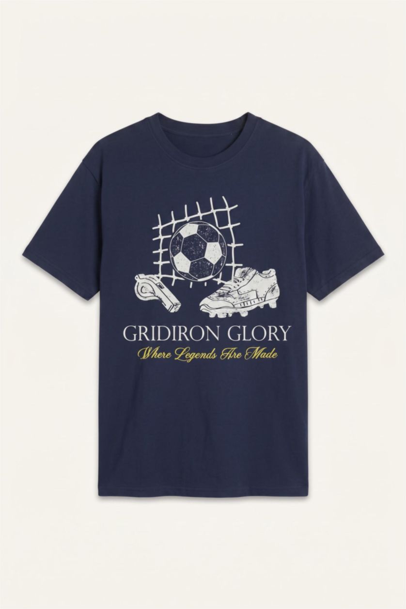 Boys & Teens NAVY تيشيرت ولادي نص ردن مطبوع قصة عادية