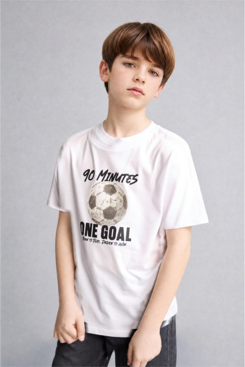 Boys & Teens White تيشيرت ولادي نص ردن مطبوع قصة عادية