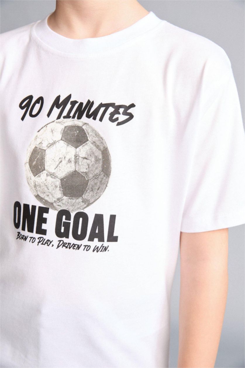 Young Boys - Teen Boys White New Regular Fit Printed Short Sleeve T-Shirt