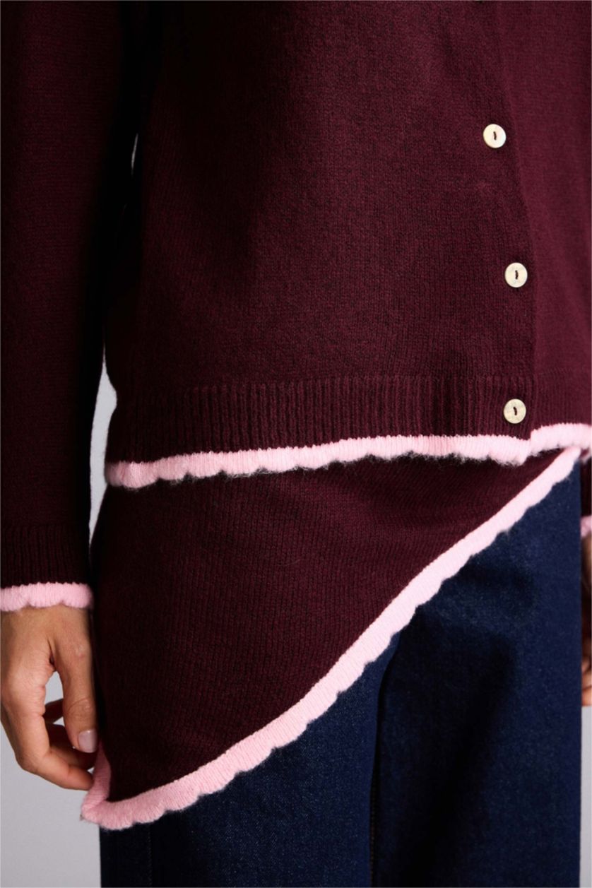 Kadın Bordo Regular Fıt Bisiklet Yaka Triko Hırka