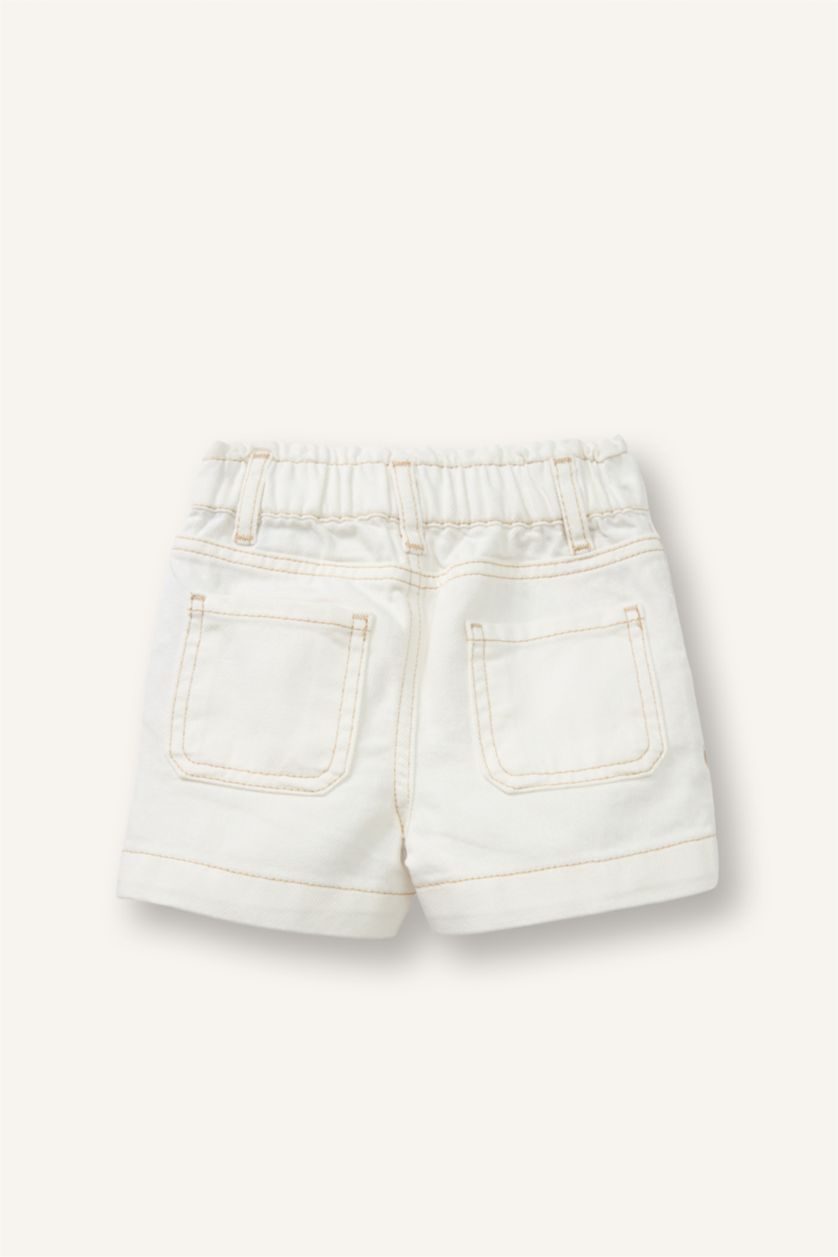 Kız Bebek Ekru Pamuklu Şort Kız Bebek