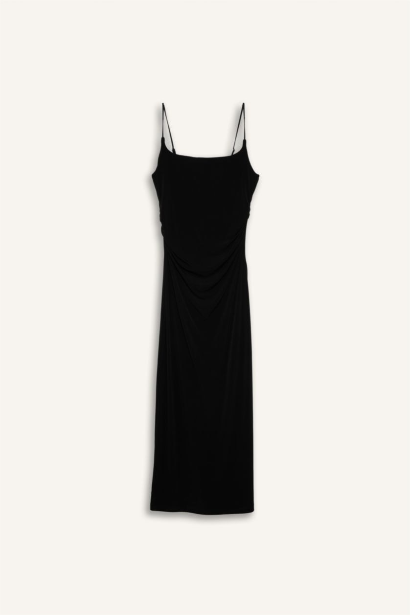 Woman Black Bodycon Square Collar Maxi Dress