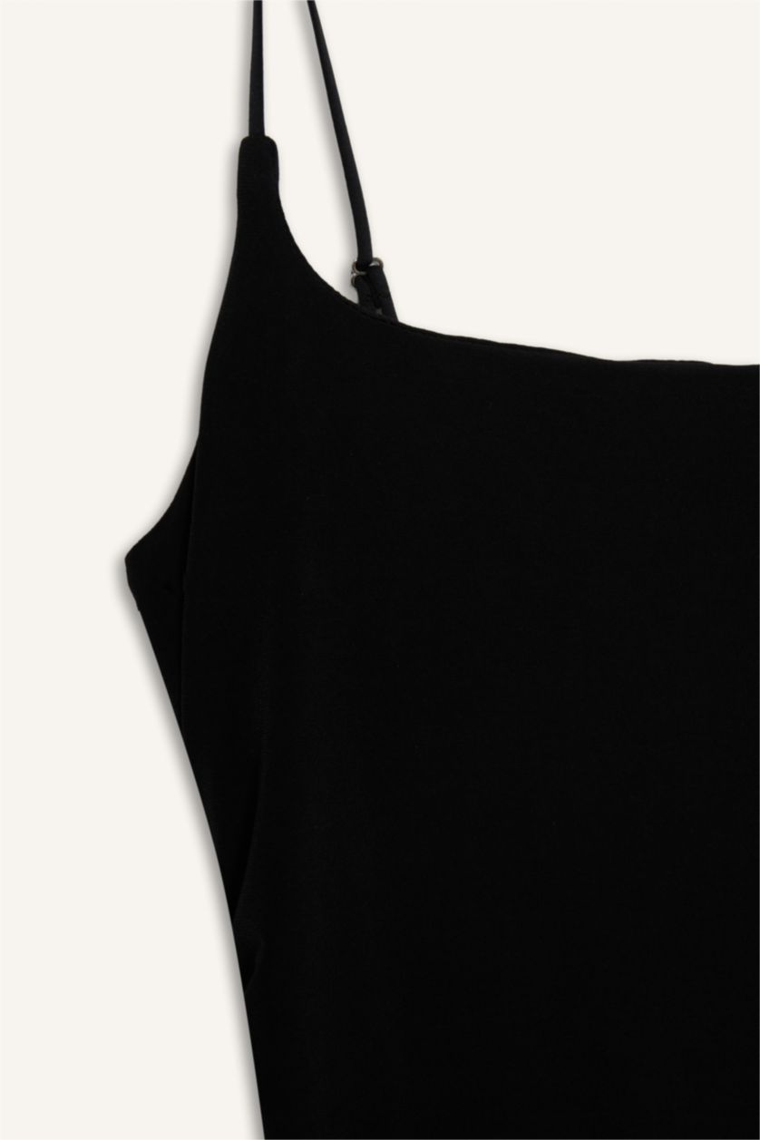 Woman Black Bodycon Square Collar Maxi Dress