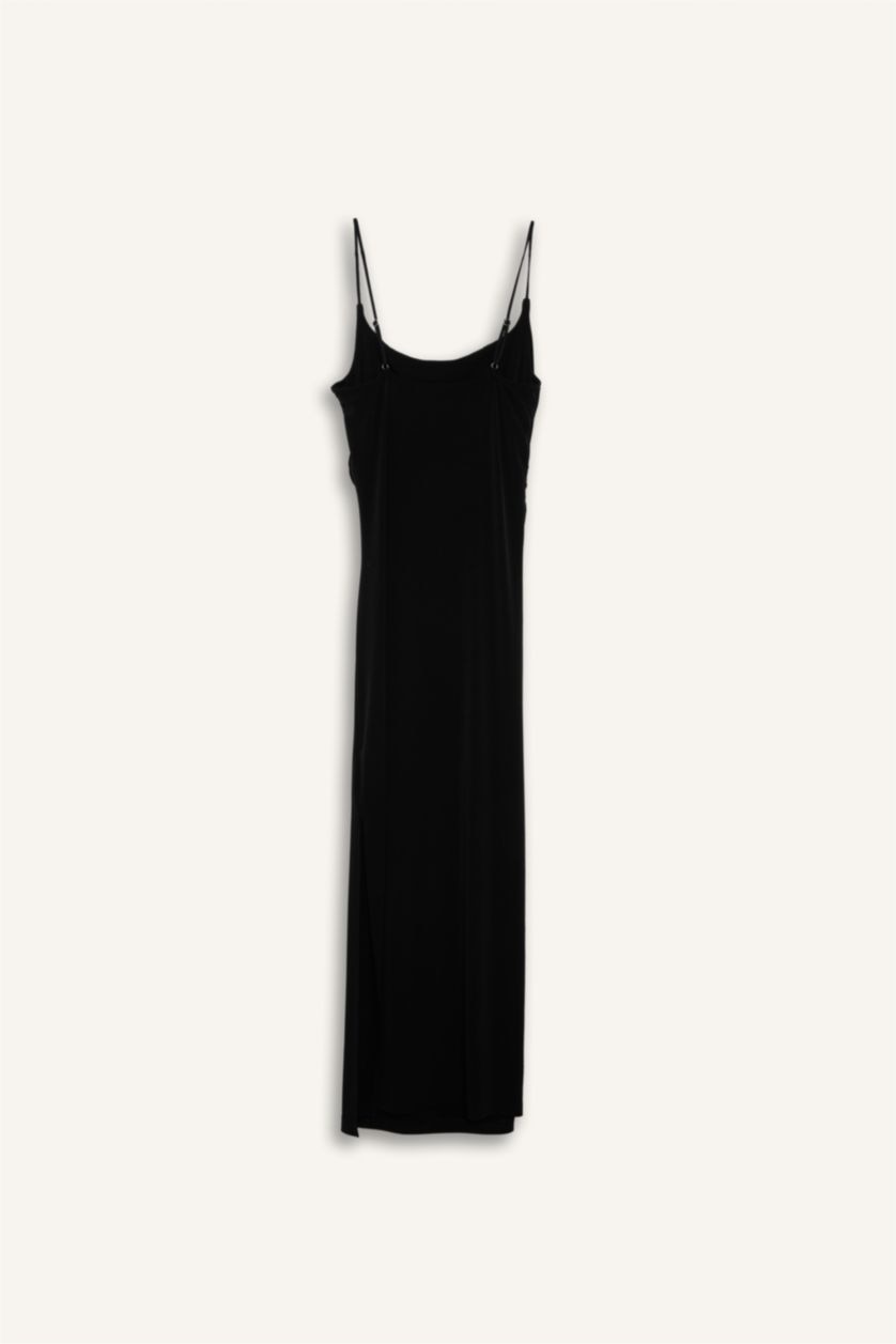 Woman Black Bodycon Square Collar Maxi Dress